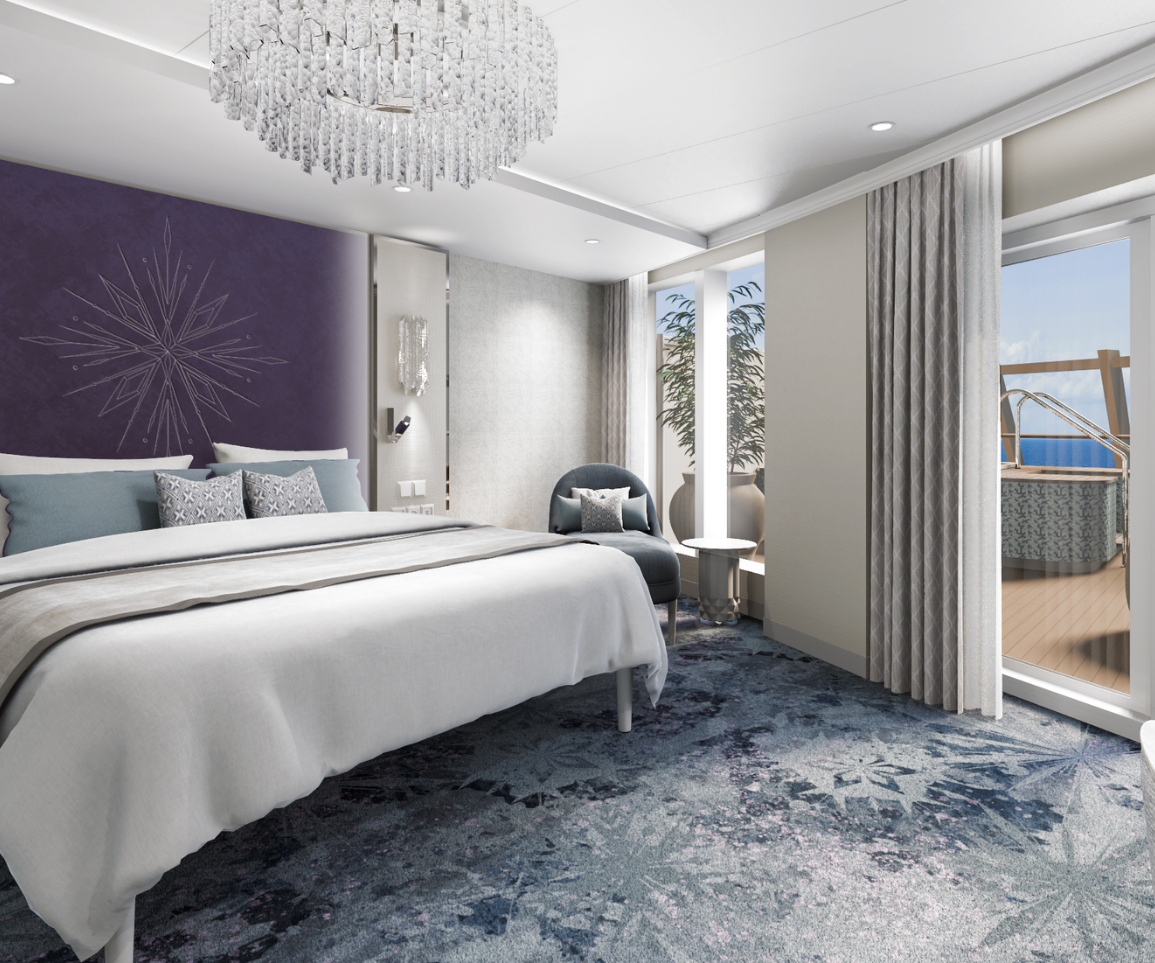 Suite con servicio de conserjería y terraza con vista al mar.