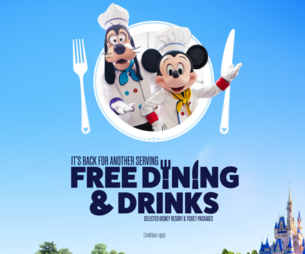 Walt Disney World Resort in Florida FREE Dining & Drinks 2025 Offer!